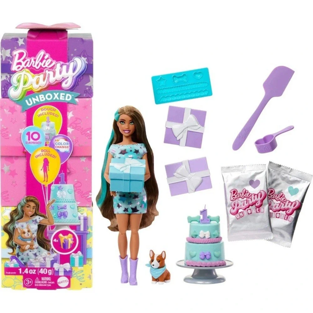 Barbie Party Unboxed Pet‎ Birthday Surprise Playset with 10 Fun Surprises